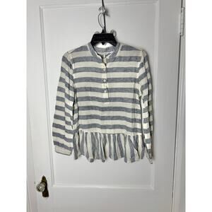 Lucky Brand Popover Top Women's Small Blue White Striped Coastal Peplum Breezy